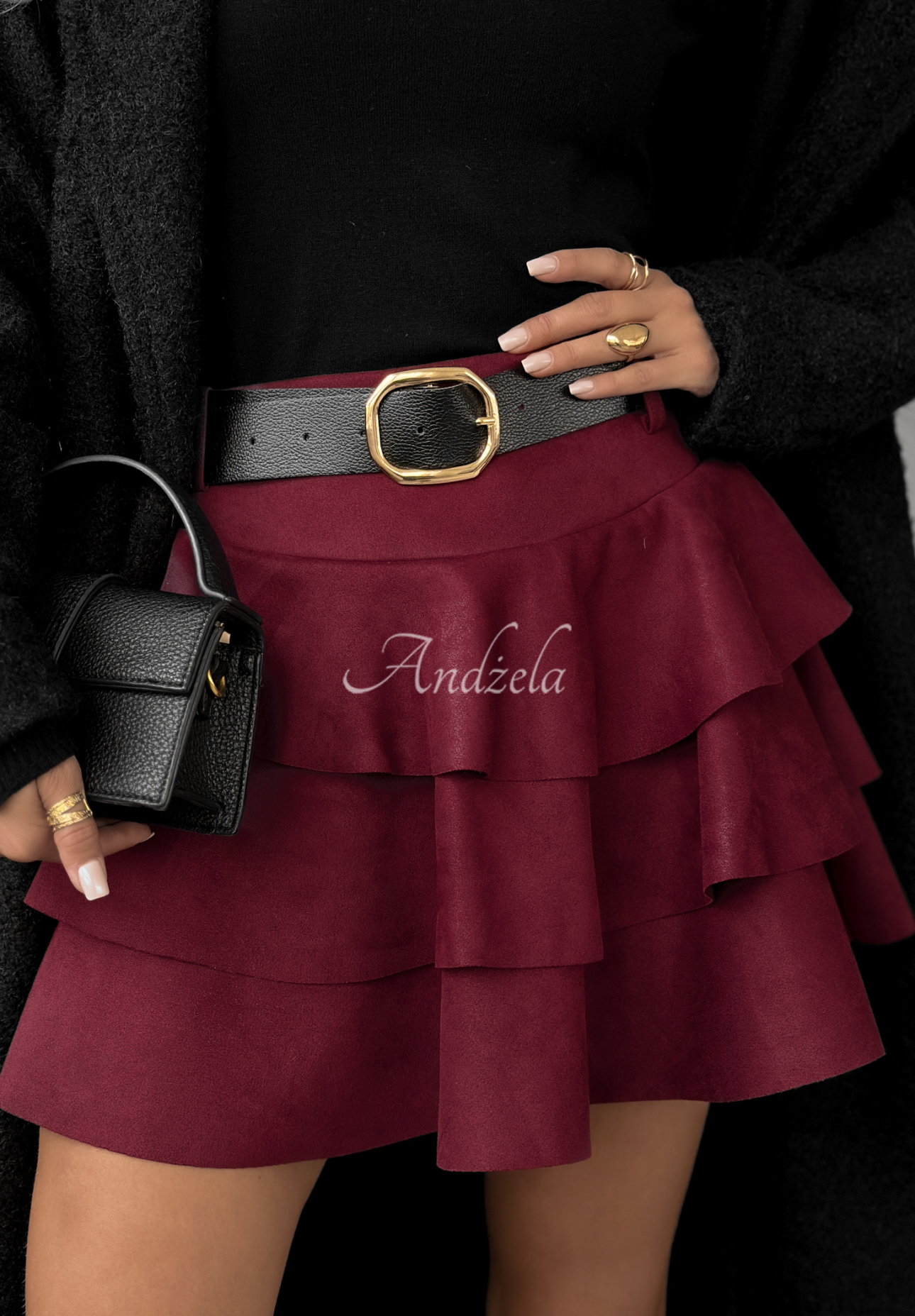 Semišové mini sukňo-šortky s volánky Girly Time bordové