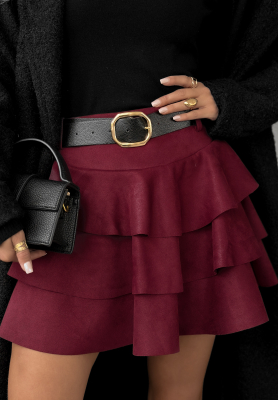 Semišové mini sukňo-šortky s volánky Girly Time bordové