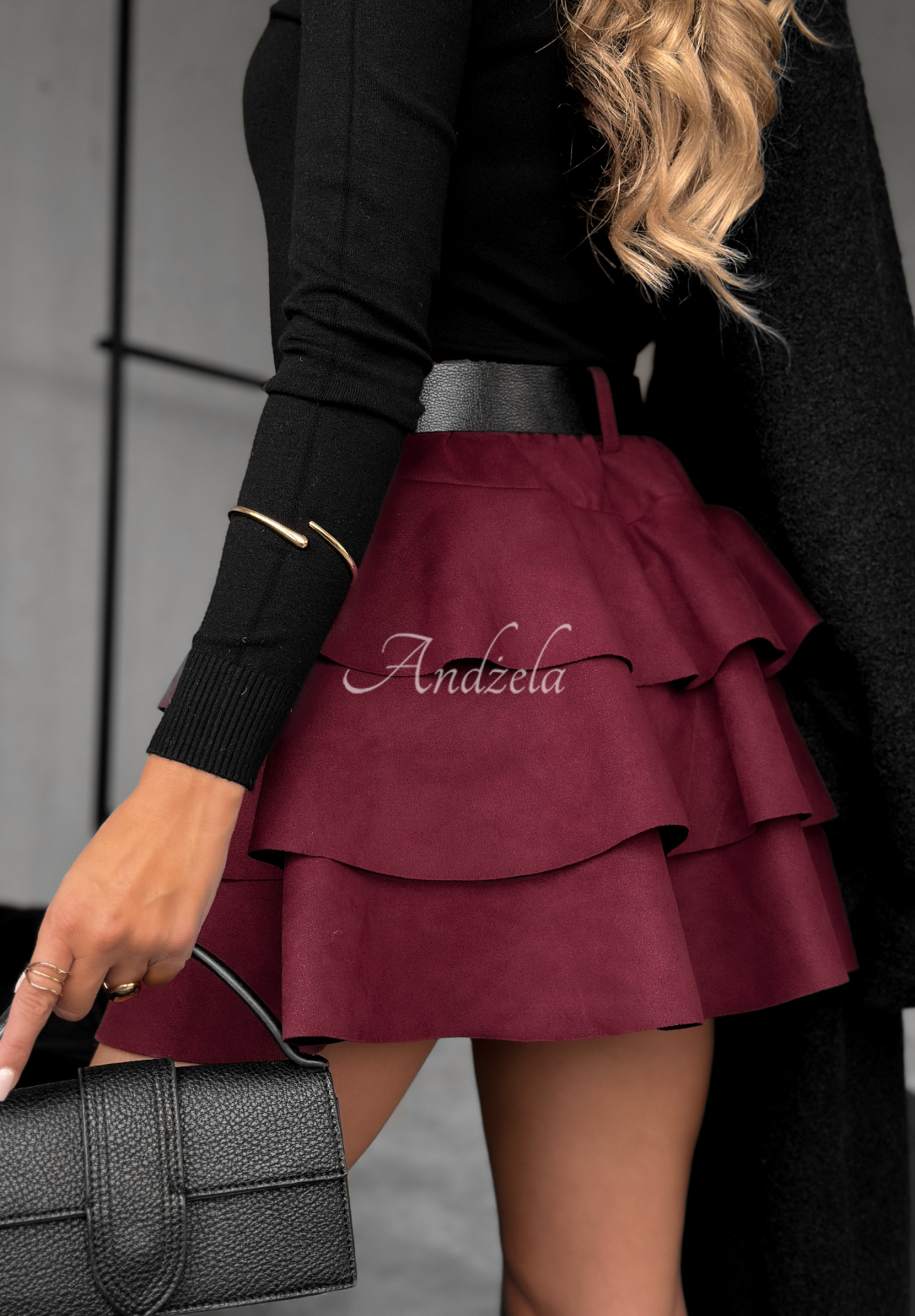 Semišové mini sukňo-šortky s volánky Girly Time bordové