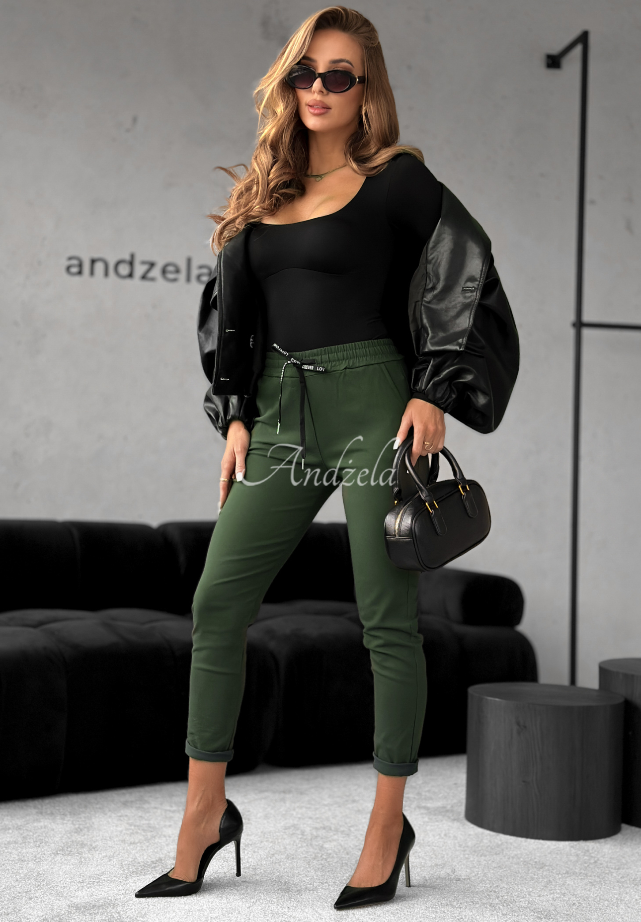 Kalhoty Harwinton tmavé khaki