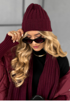 Vroubkovaný Souprava Čepice i szalik z kaszmirem Snow Dates vínový