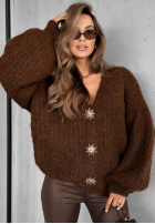 Krótki kardigan z bufkami Snow Hill čokoládový