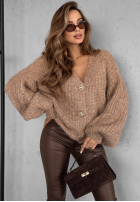 Viskózový krátký kardigan s nabíranými rukávy a vlnou Snow Hill béžový