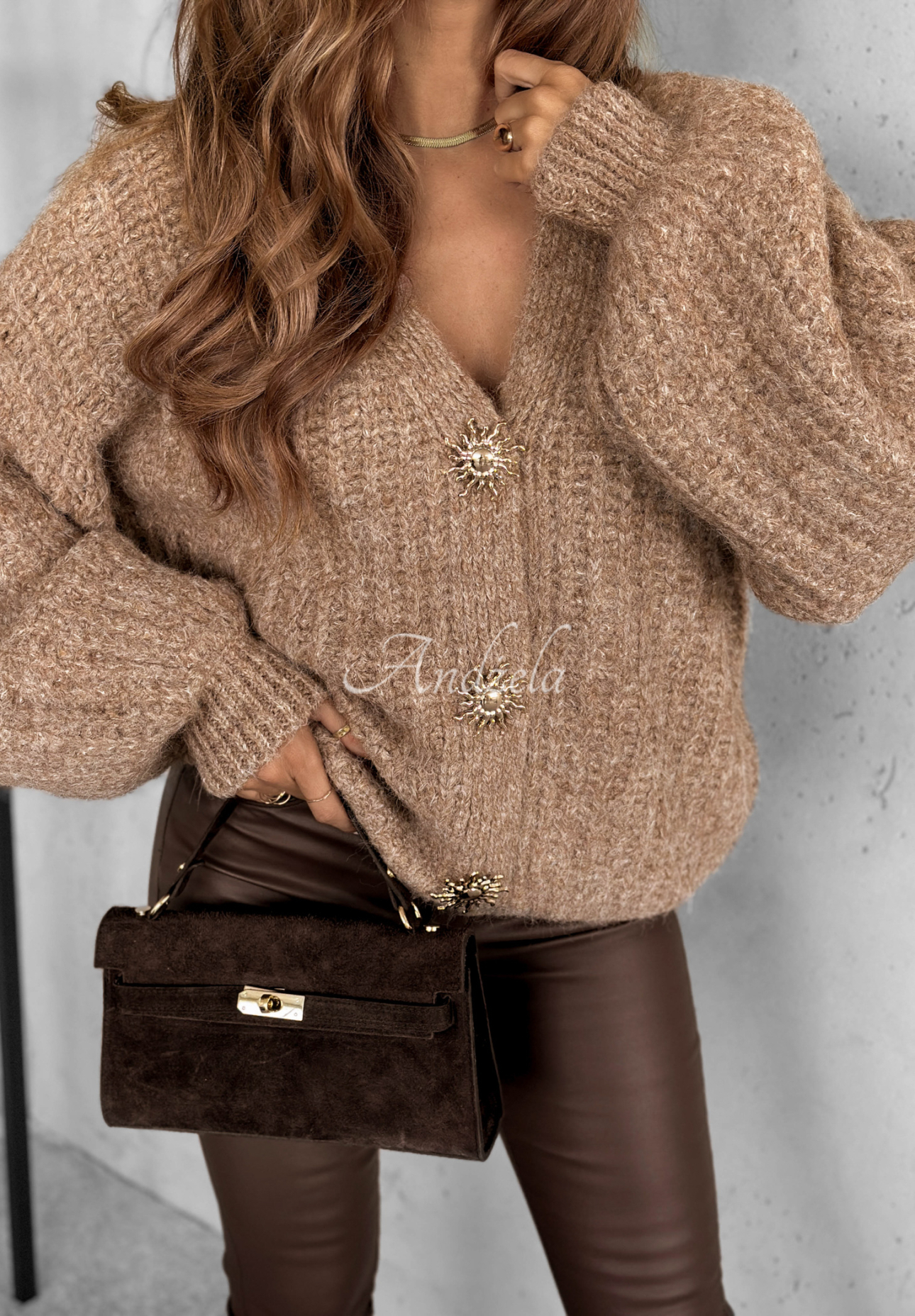 Viskózový krátký kardigan s nabíranými rukávy a vlnou Snow Hill béžový