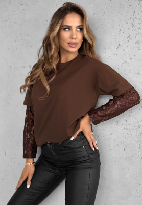 Tričko s krajkovými rukávy The Only Thing čokoládová