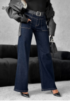 Kalhoty džínové  wide leg z paskiem Still Learning granátové