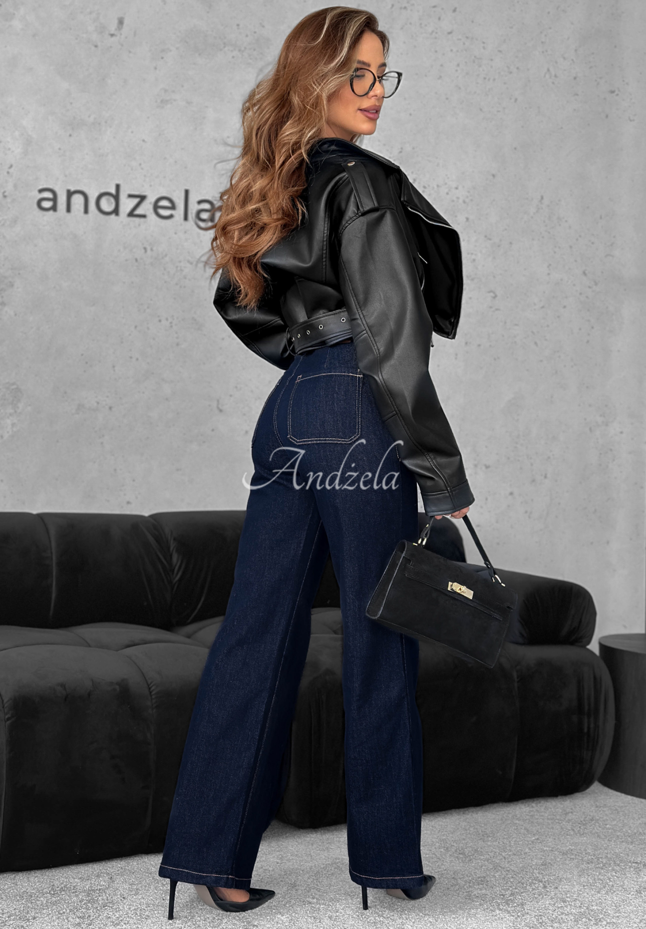 Džíny wide leg s páskem Still Learning granátové