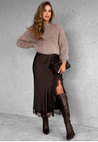 Satynowa Sukně midi z koronką Hot Topic čokoládová