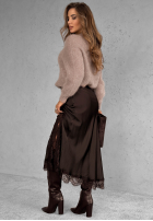 Satynowa Sukně midi z koronką Hot Topic čokoládová