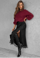 Satynowa Sukně midi z koronką Hot Topic černá