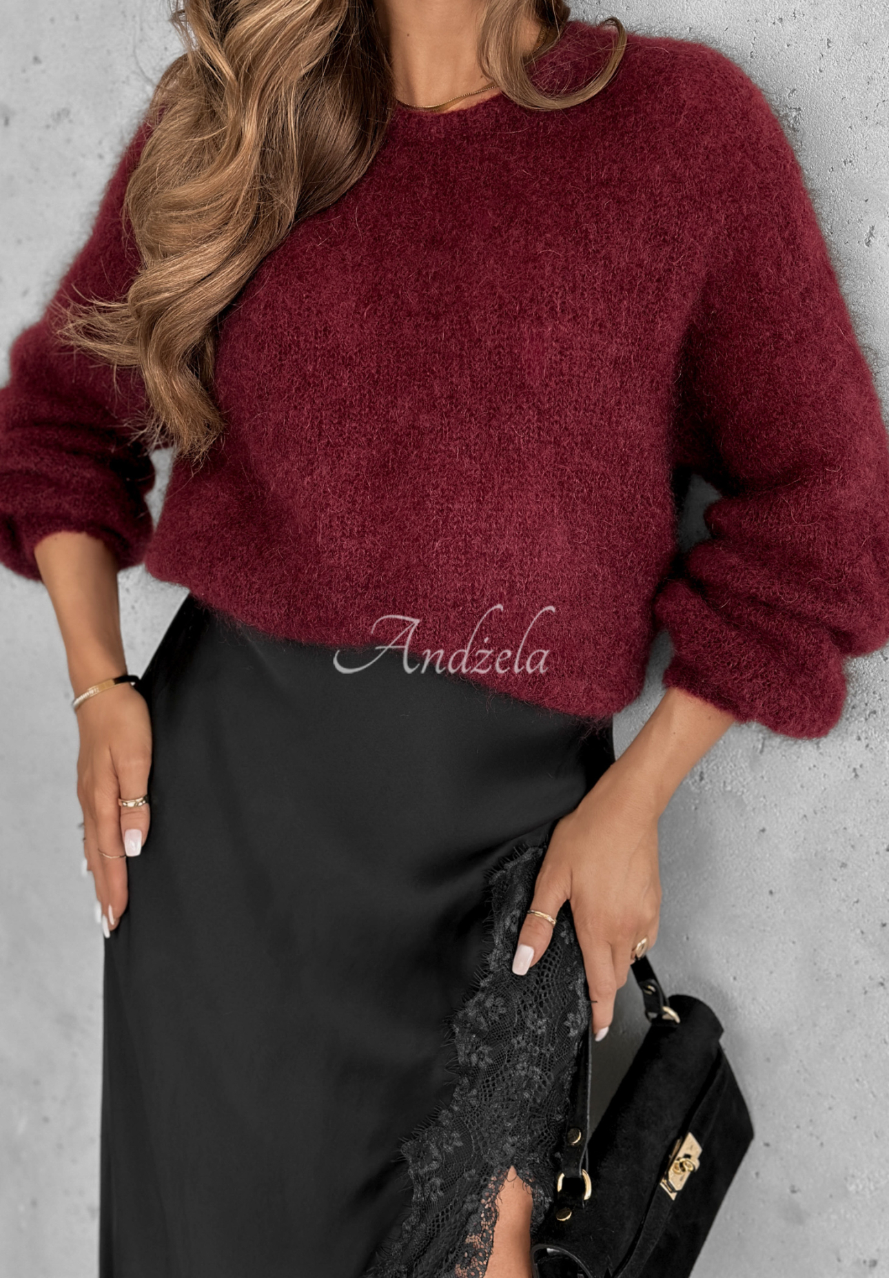 Mohérový svetr Warm Hug vínový