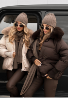 Prošívaná Bunda s kapucí i futerkiem Little Snowman čokoládová