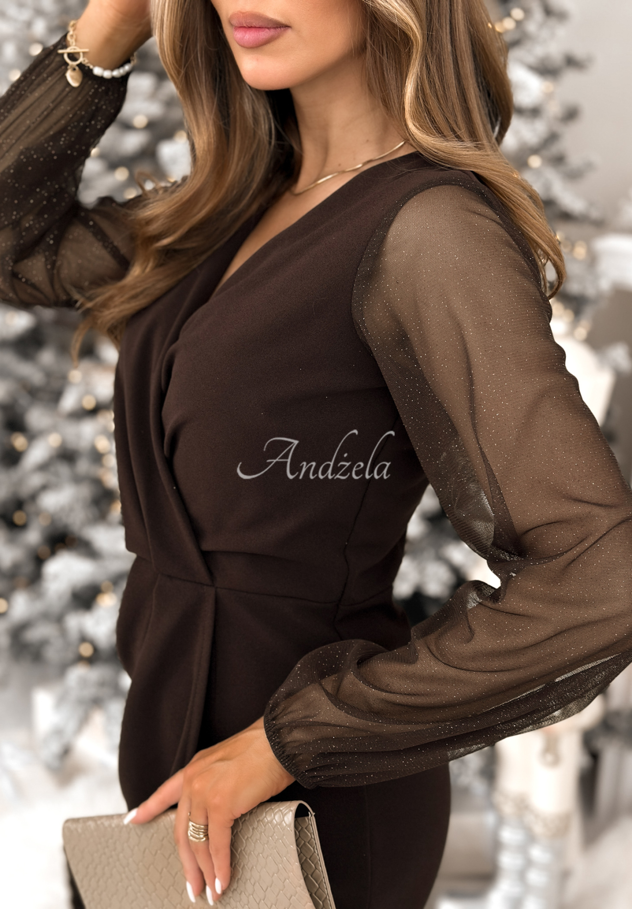 Mini šaty s ozdobnými rukávy Sweet Gifts čokoládová