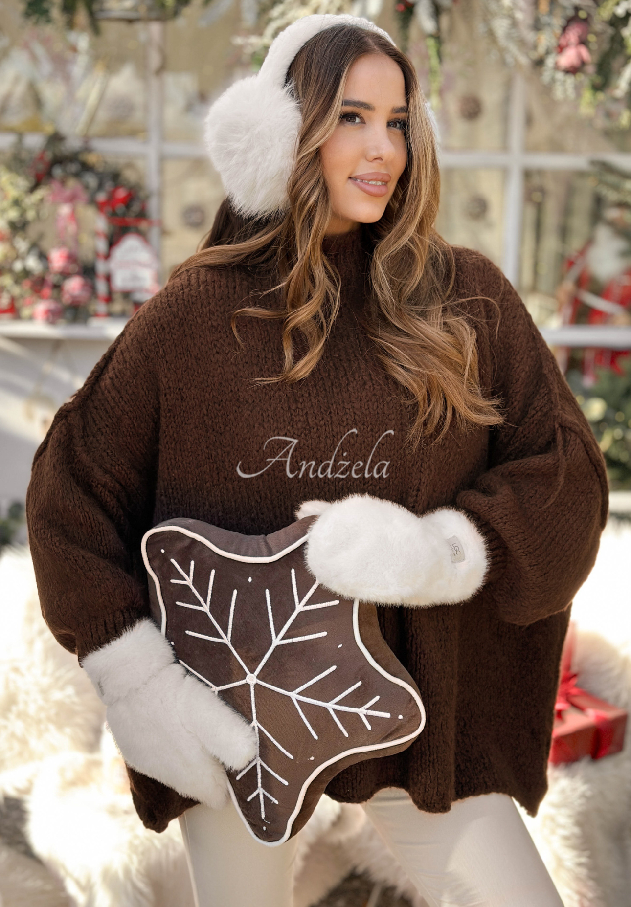 Oversize svetr s vlnou a viskózou October Chill čokoládový