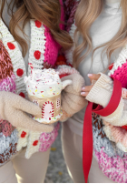 Krótki ozdobnie pleciony kardigan Cup Of Hot różowo-béžový