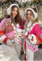 Krótki ozdobnie pleciony kardigan Cup Of Hot różowo-béžový