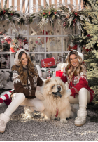 Vzorovaný Svetr z futerkiem Christmas Fireplace čokoládový