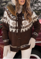 Vzorovaný Svetr z futerkiem Christmas Fireplace čokoládový