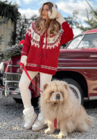 Vzorovaný Svetr z futerkiem Christmas Fireplace červený