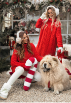 Ozdobnie pleciony Svetr z golfem Wrapped In Comfort červený