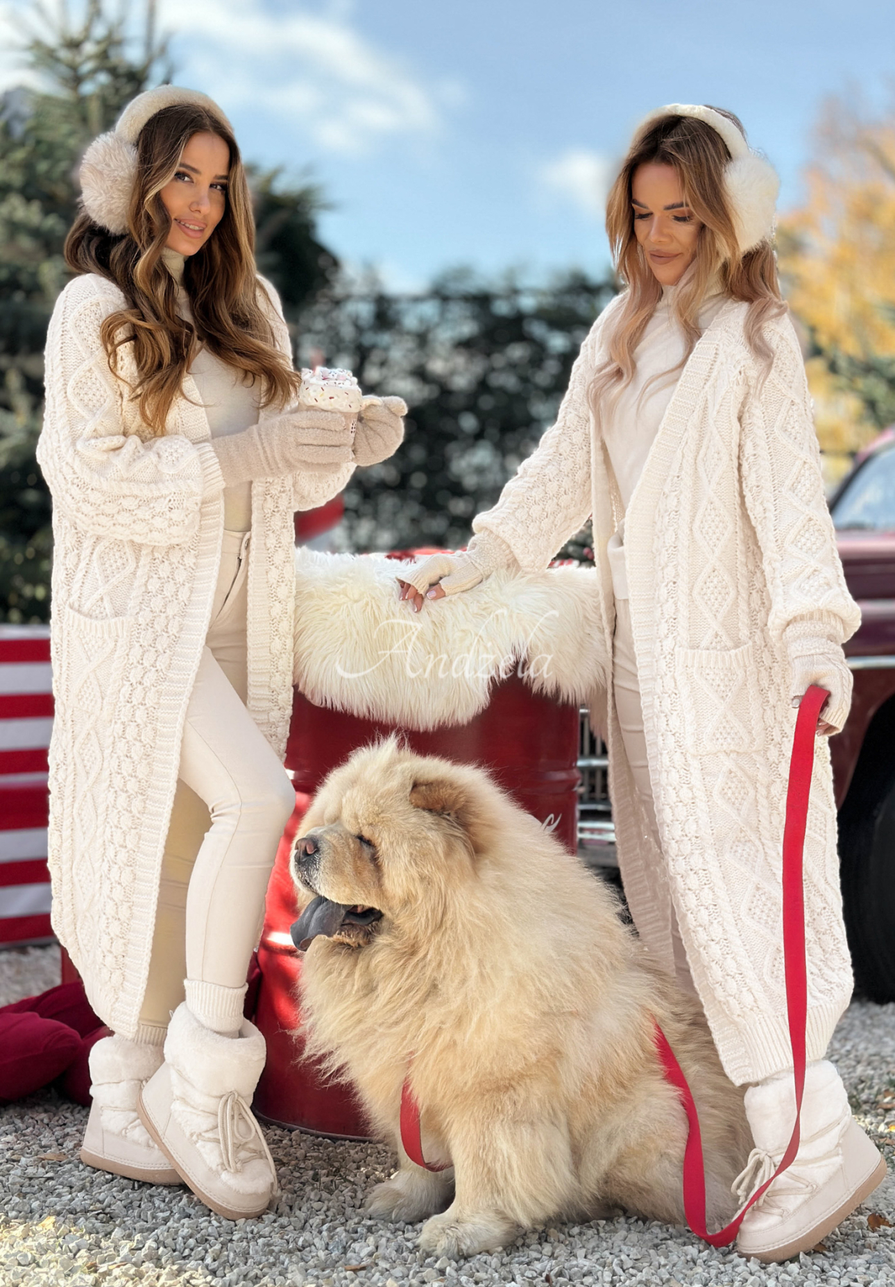 Dlouhý ozdobně pletený kardigan Wrap Yourself ecru