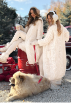 Dlouhý ozdobnie pleciony kardigan Wrap Yourself ecru