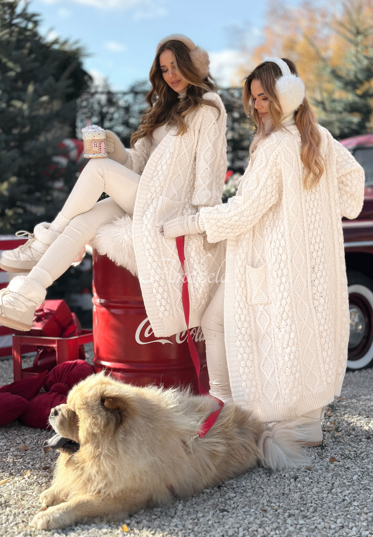 Dlouhý ozdobně pletený kardigan Wrap Yourself ecru