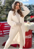 Dlouhý ozdobnie pleciony kardigan Wrap Yourself ecru