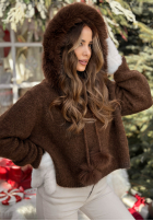 Svetr s kapucí i futerkiem Cinnamon Tea čokoládový
