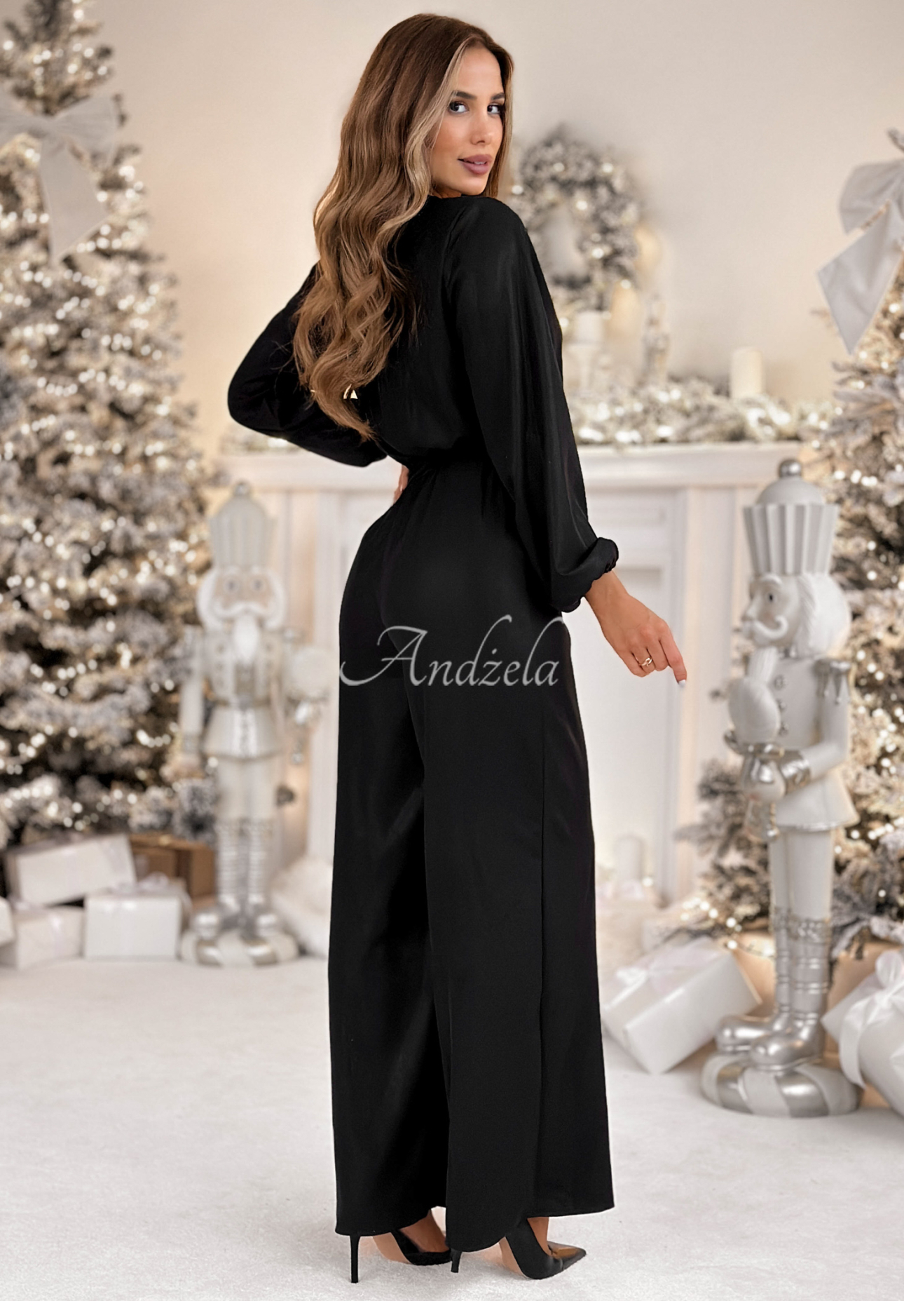 Dlouhý lesklý overal s viskózou Mistletoe &amp; Wine Černé