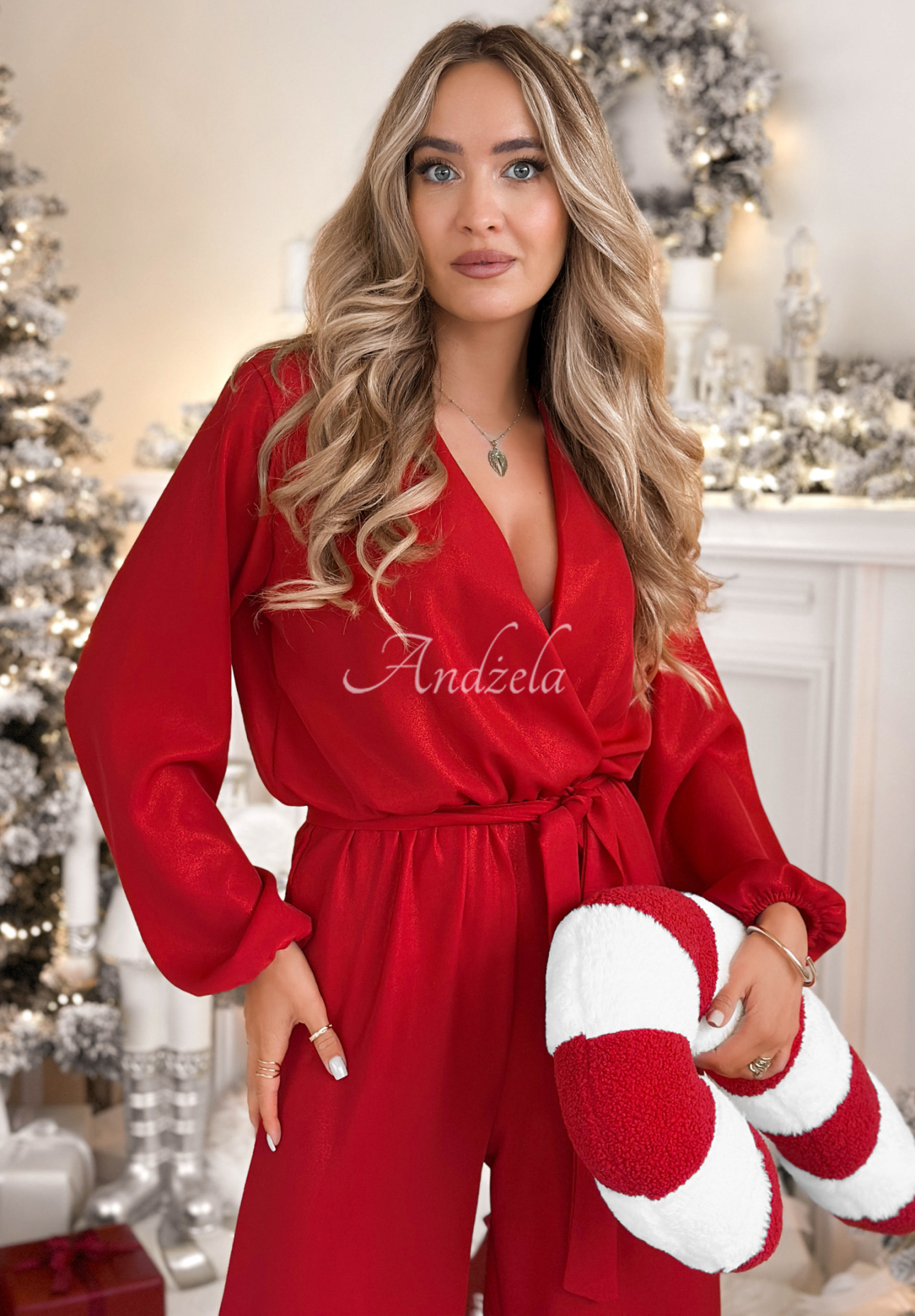 Dlouhý lesklý overal s viskózou Mistletoe &amp; Wine červený