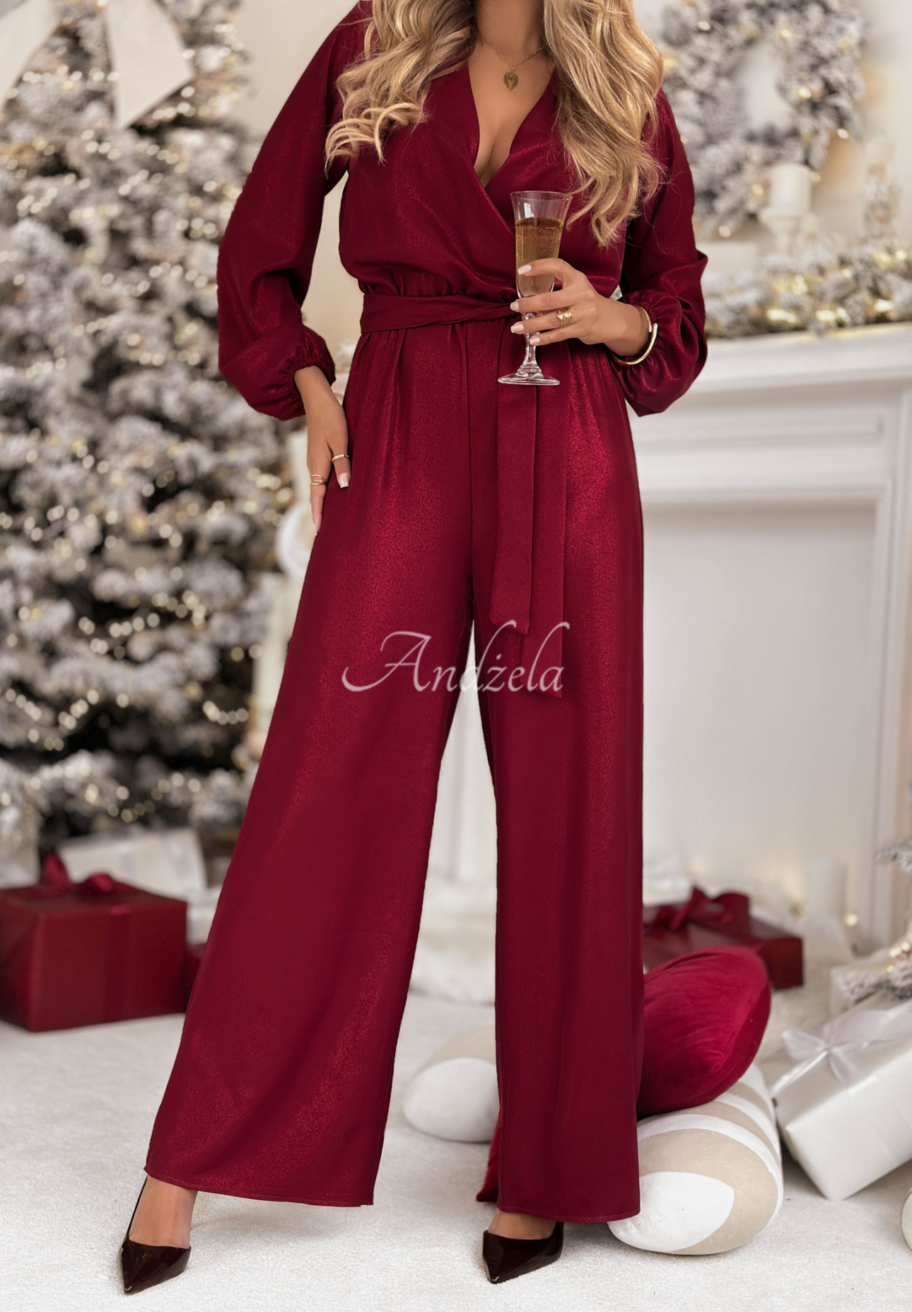 Dlouhý lesklý overal s viskózou Mistletoe &amp; Wine vínový