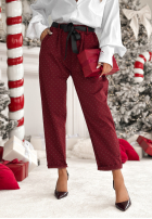 materiálové Kalhoty z kryształkami Dazzling Choice bordové