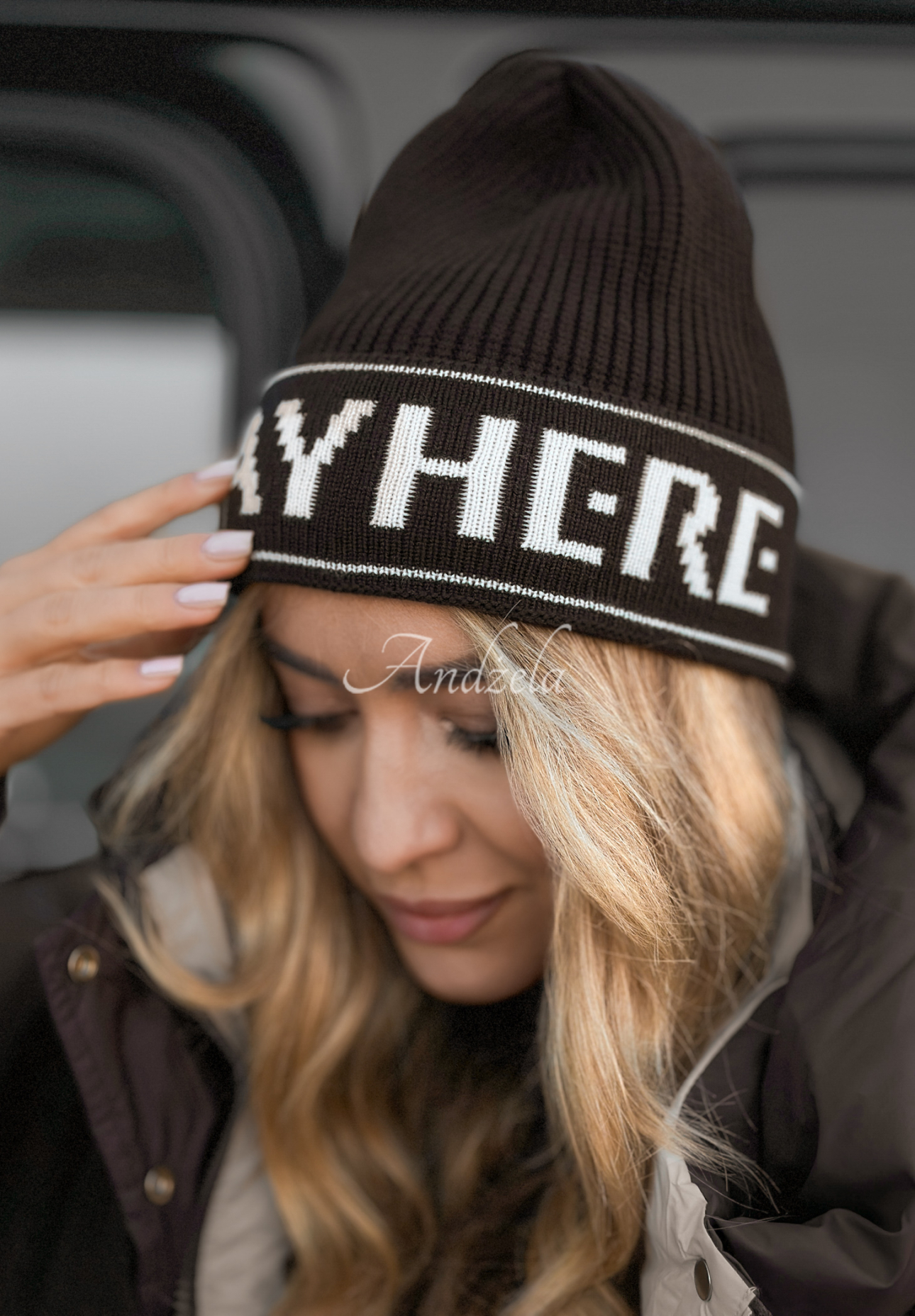 Viskózová souprava čepice a šála s vlnou Stay Here Winter čokoládový