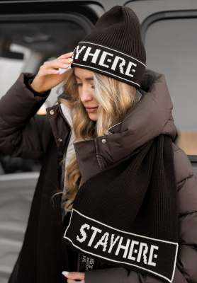 Viskózová souprava čepice a šála s vlnou Stay Here Winter čokoládový