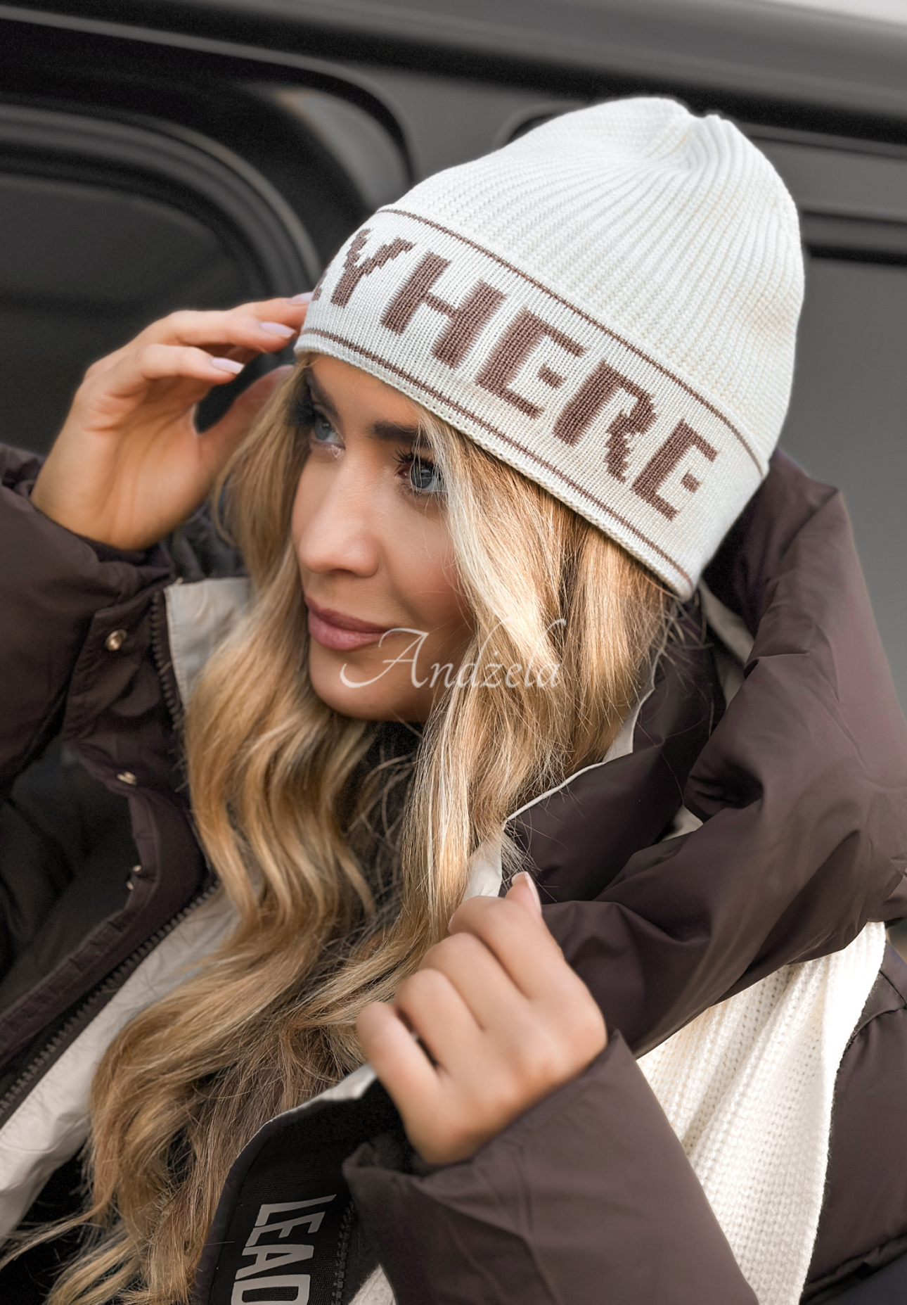 Viskózová souprava čepice a šála s vlnou Stay Here Winter ecru