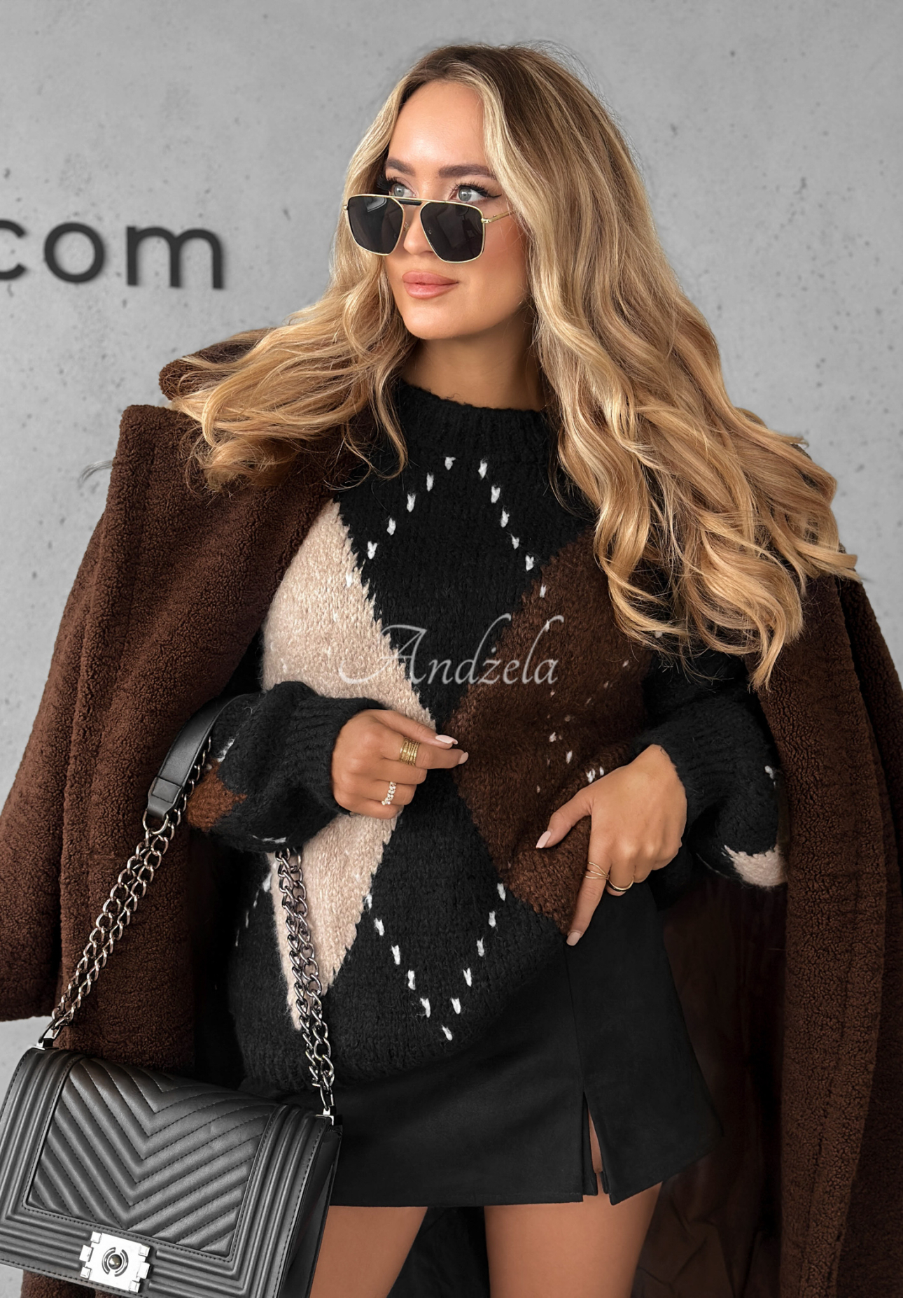 Svetr s argyle vzorem z vlny a viskózy Sweet Apple Pie Černé