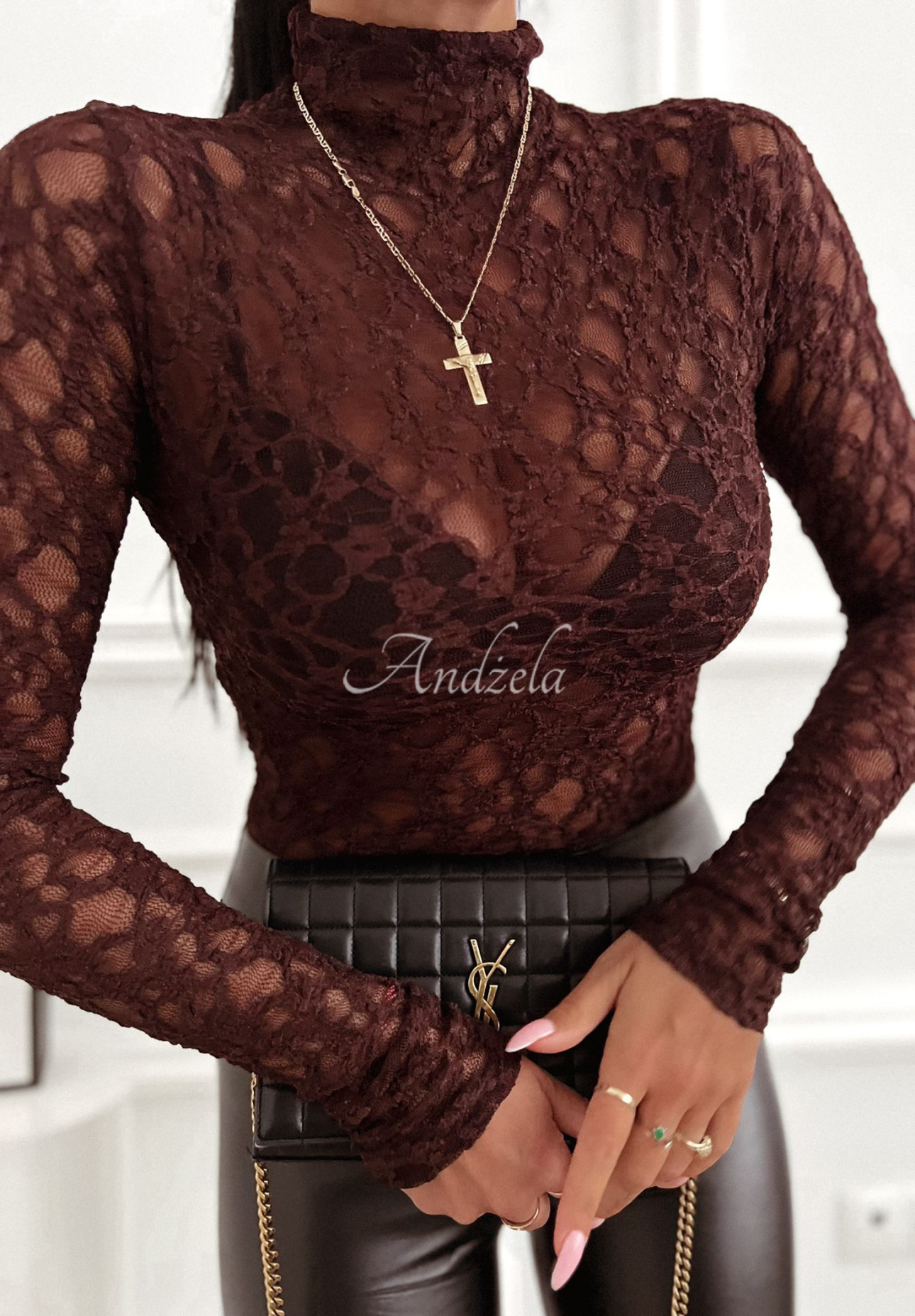 Krajková halenka z viskózy The Best Life čokoládová