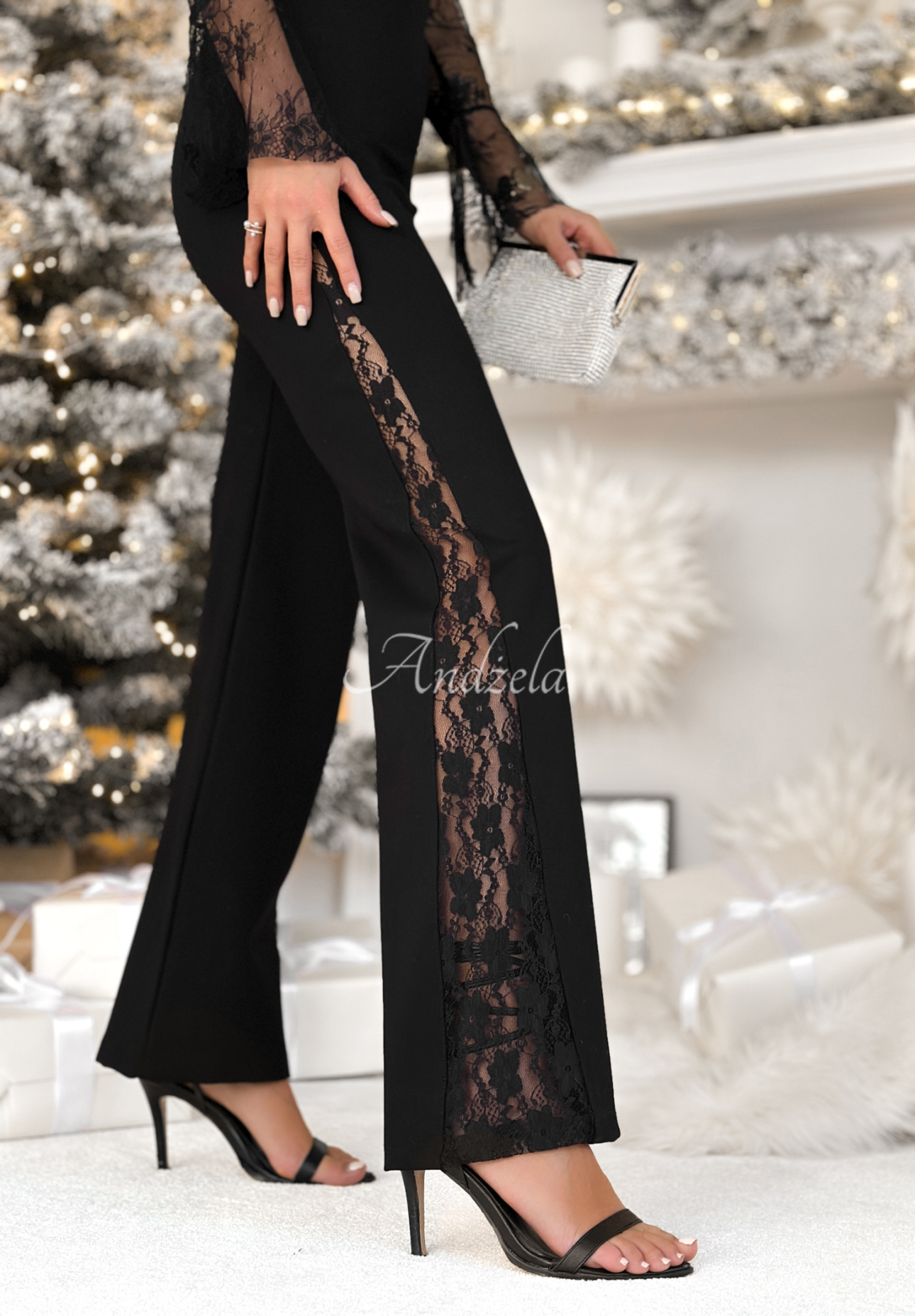 Viskózové kalhoty s krajkou Dear Men černé