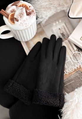 Semišové rukavice s kožíškem Frozen Hours černé