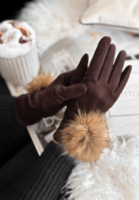 Rukavice z imitace semišu Fluffy čokoládové