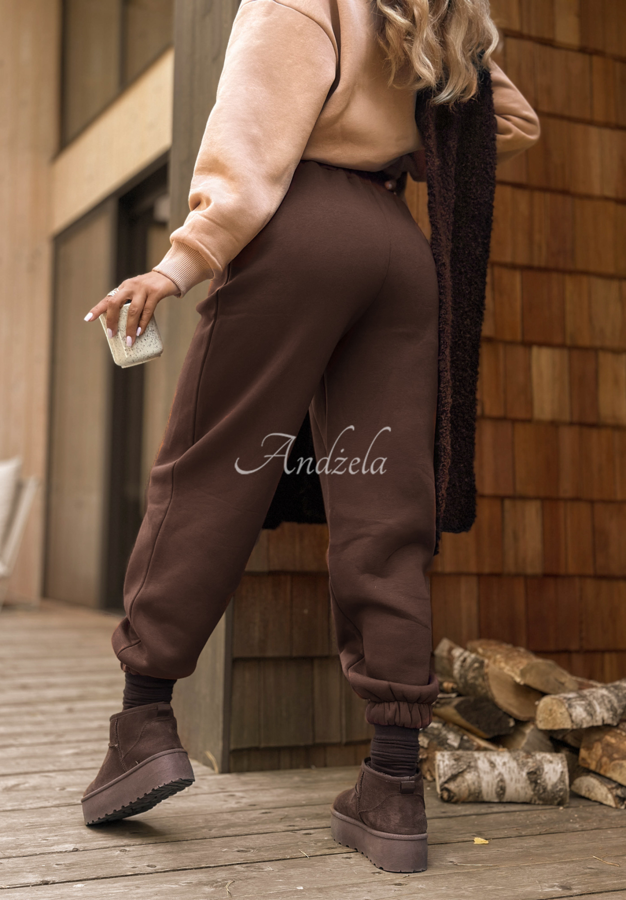 Tepláková souprava mikina a kalhoty Take Me Home béžovo-čokoládový  II