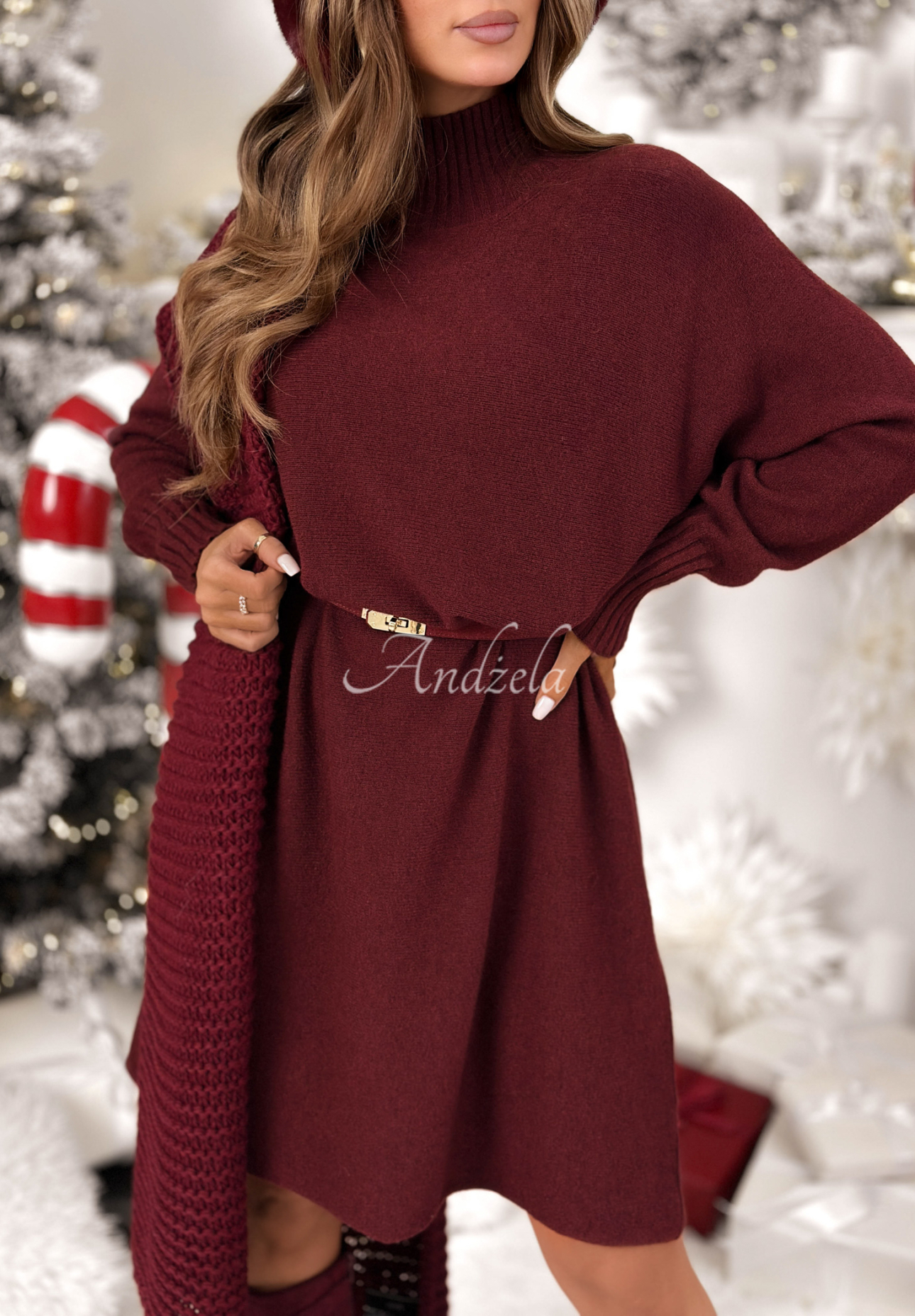 Šaty svetr z viskózy Lady In Cold vínová