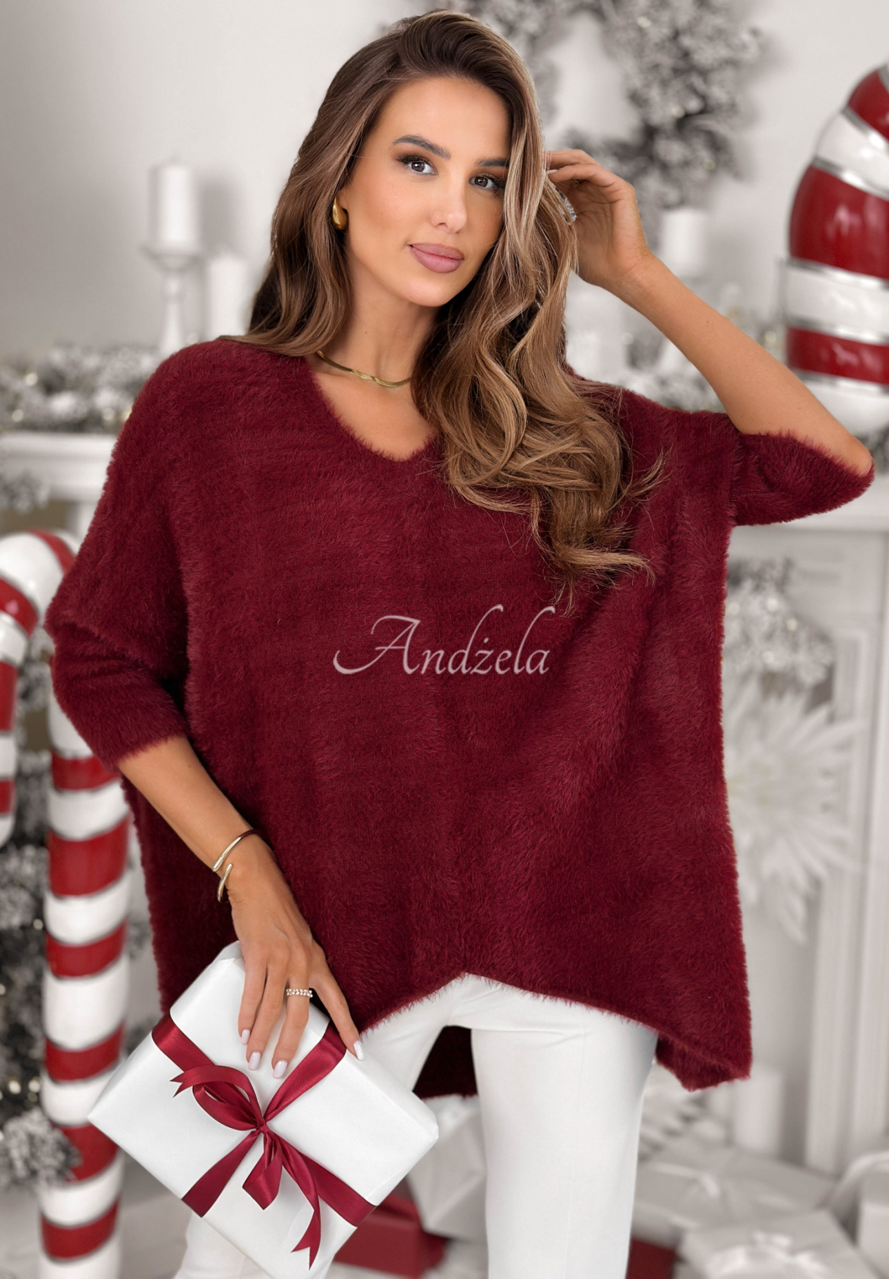 Oversize svetr Touches Heaven vínový