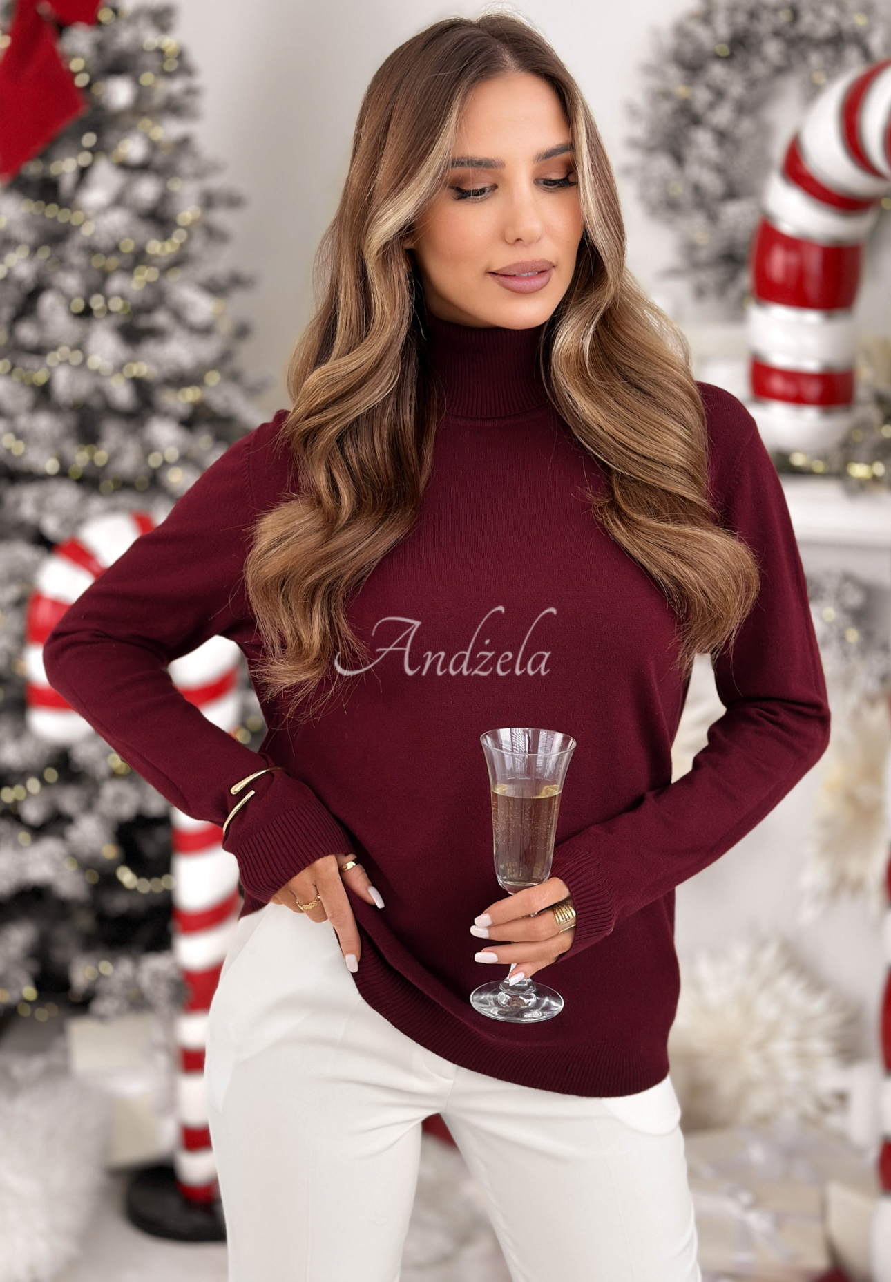 Svetr s rolákem a viskózou Sweater Mood vínový