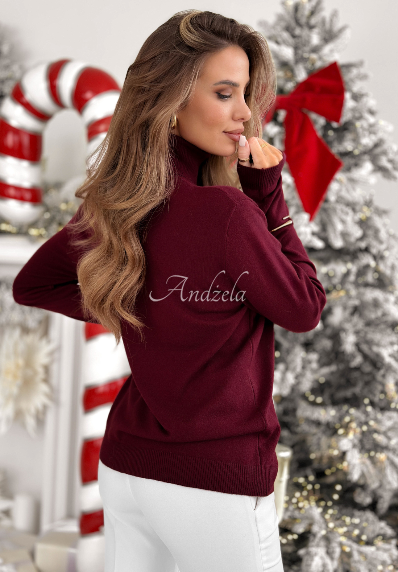 Svetr s rolákem a viskózou Sweater Mood vínový