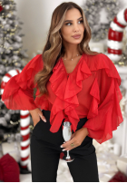 Halenka z lyocellu z falbankami Feels Like Christmas červená