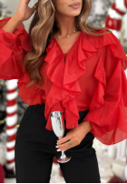 Halenka z lyocellu z falbankami Feels Like Christmas červená