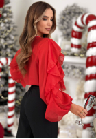 Halenka z lyocellu z falbankami Feels Like Christmas červená