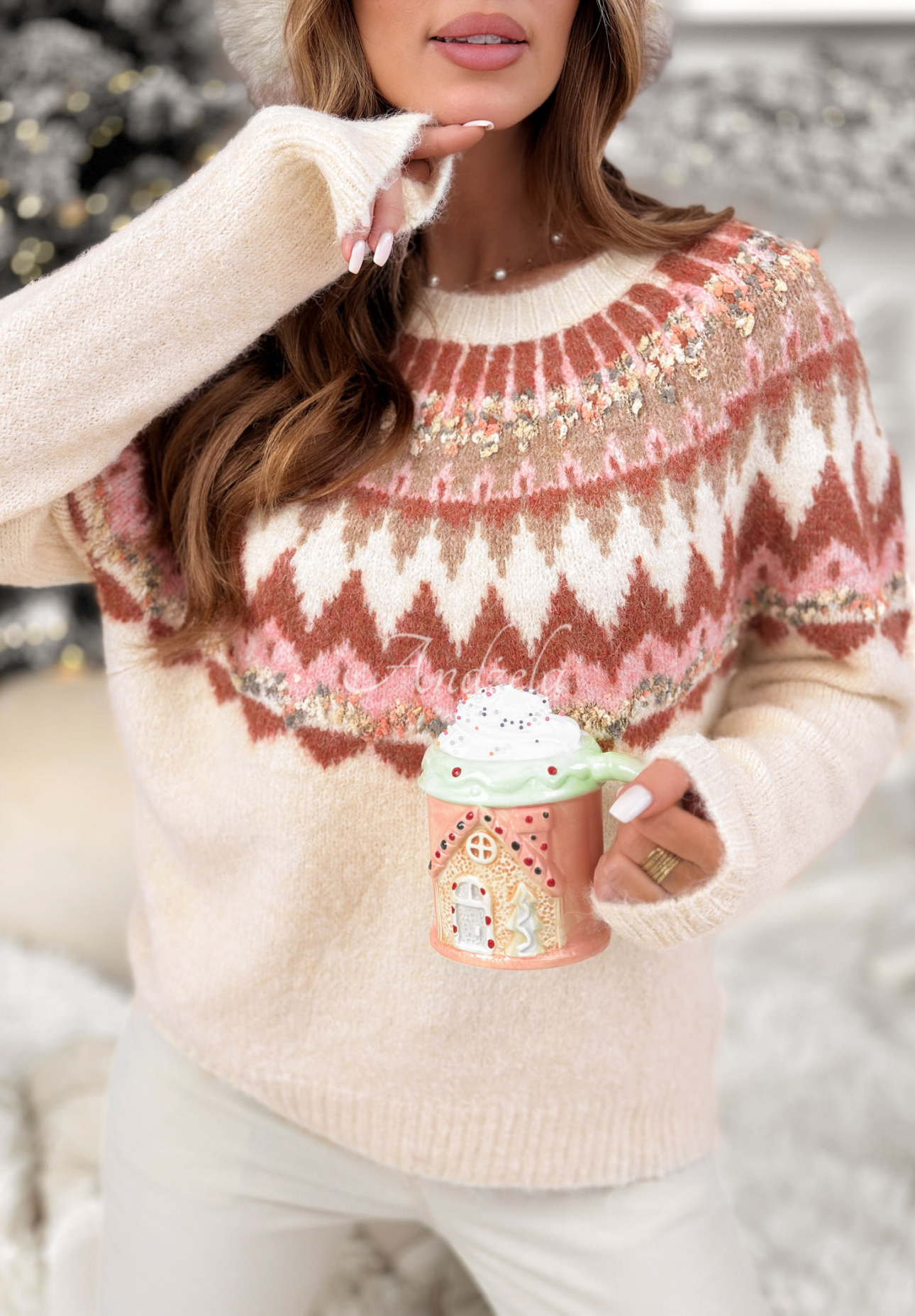 Svetr vzorované Lone Pine světle béžový